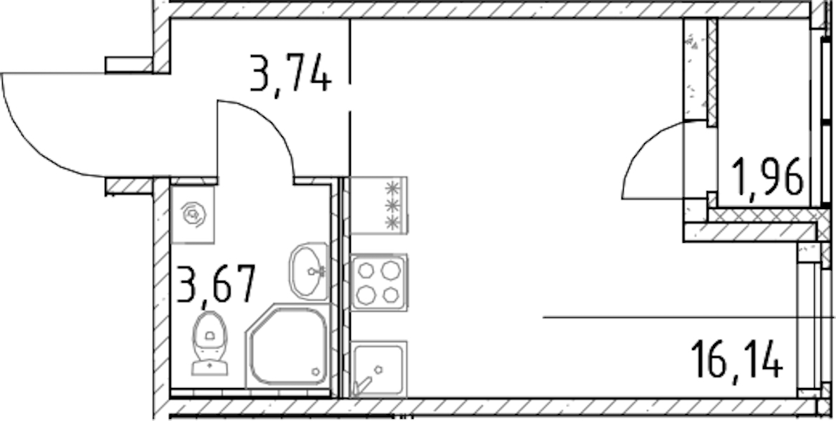 Квартира студия 23.55 м², 22/23 эт., ЖК «Город Первых»